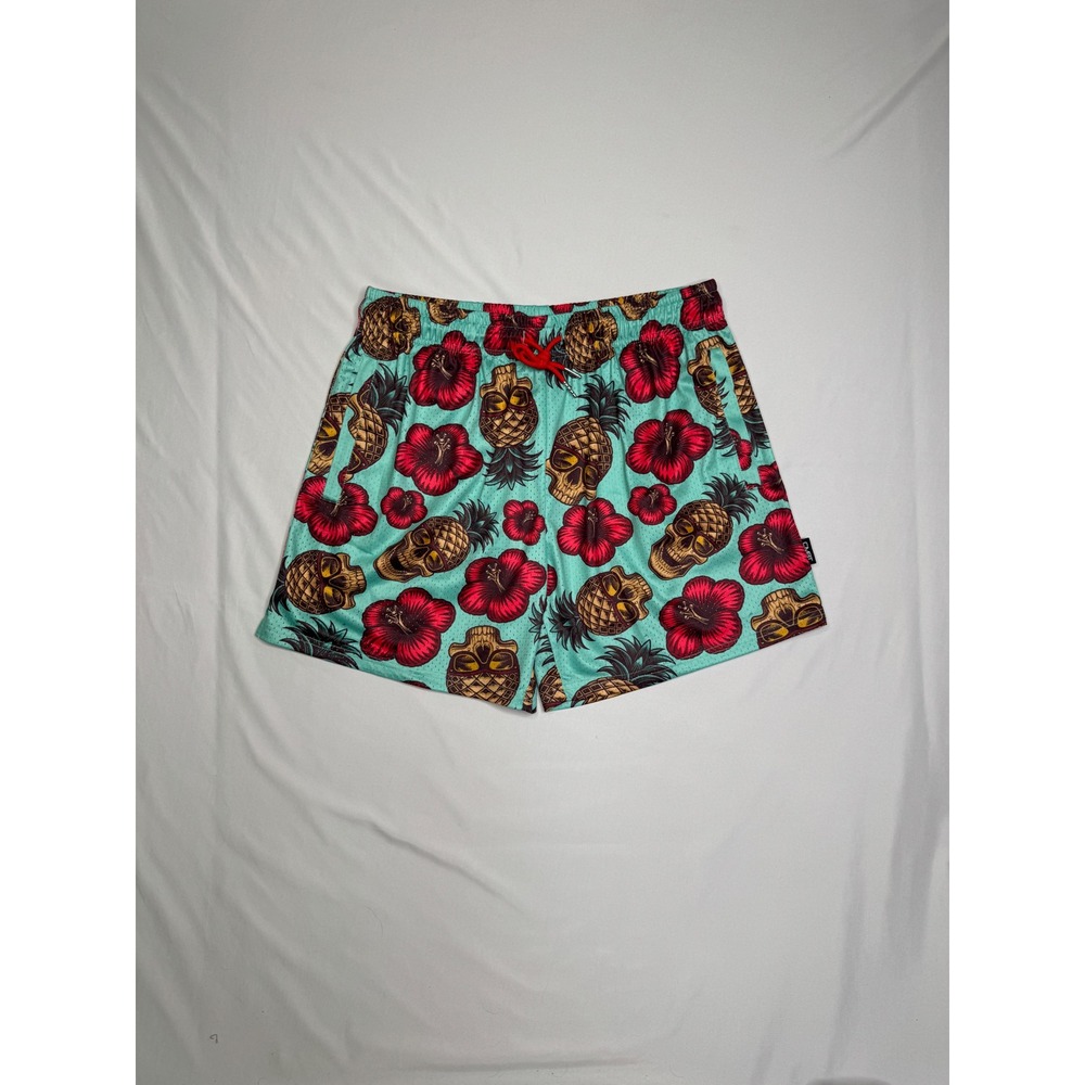 Combat Iron Apparel Co Mens Training Shorts Pineapple Skull Teal Large Gym